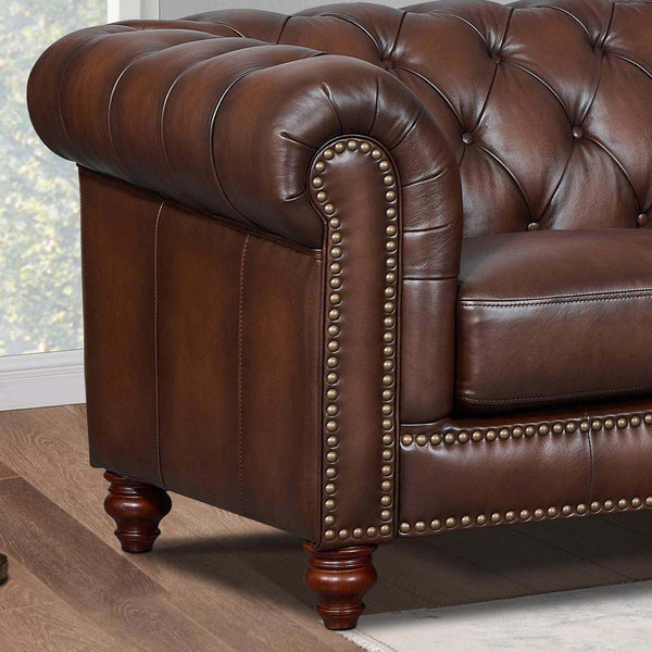English Elm Alton Chesterfield Top Grain Leather Sofa with Button-Tufted Back, Rolled Arms & Solid Wood Feet B2705P211737