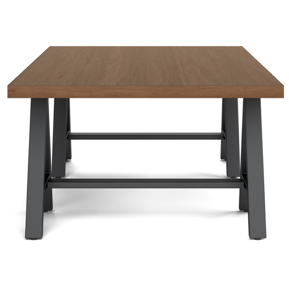 English Elm Sawhorse - Mid-Century Walnut Veneer Coffee Table With Industrial Metal Legs For Versatile Living Spaces B136P159587-GIGA