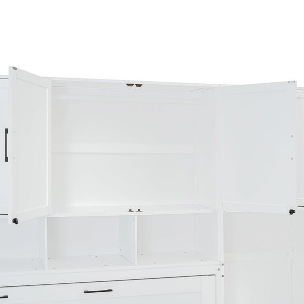 English Elm Twin Murphy Wall Bed with Integrated Closet Drawers and Desk for Studio Spaces White LP000595AAK-2