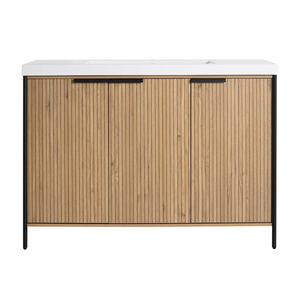 English Elm 48" Freestanding Bathroom Vanity with Thick Resin Sink, Soft-Close Doors, Adjustable Shelves, Durable Finish Light Coffee W999S00297