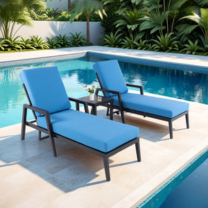 English Elm 3PC TouchTilt Chaise Lounge Set with Sunbrella Cushions, Aluminum Frame, Wheels, Tapered Legs, Ember Black W1886P175986