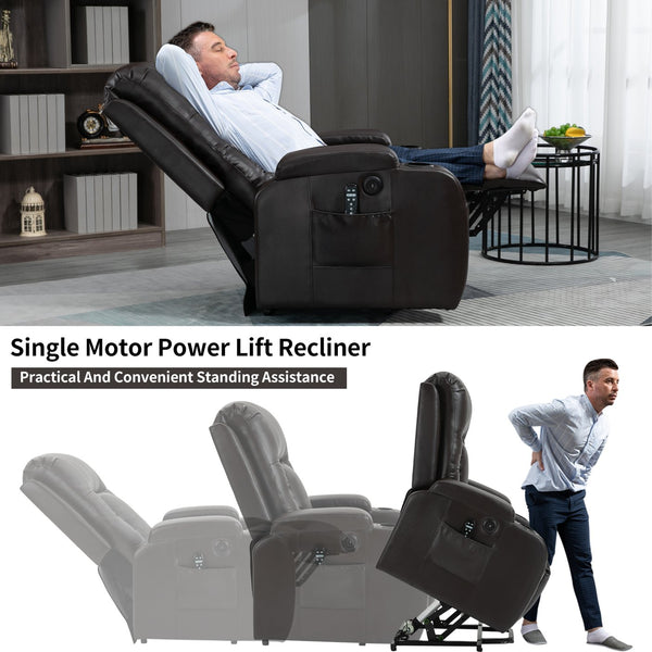 English Elm Infinite Power Lift Recliner with Massage Heating and Usb for Elderly Support W1803S00057