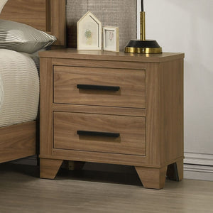 English Elm Transitional Walnut Nightstand Dovetail Drawers Matte Bar Pulls Bedroom Storage B2741P430423