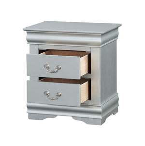 English Elm Louis Louis Philippe III Nightstand with 2 Drawers, Brushed Nickel Handles, Modern Minimalist Design Silver 27 L x 18 W x 23 H B2726P261852