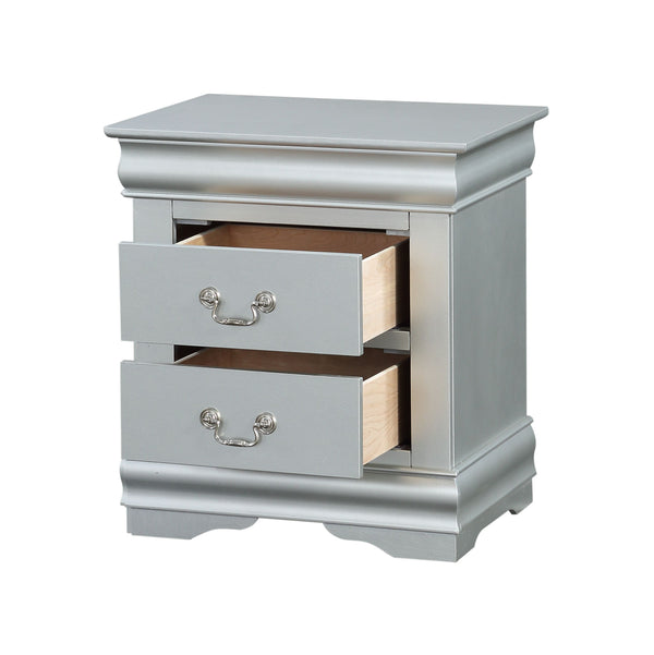English Elm Louis Louis Philippe III Nightstand with 2 Drawers, Brushed Nickel Handles, Modern Minimalist Design Silver 27 L x 18 W x 23 H B2726P261852