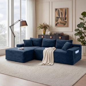 English Elm 106.3" Jumbo Corduroy L-shape Sectional Deep Seat Sofa No Assembly Modern Living W5515S00041