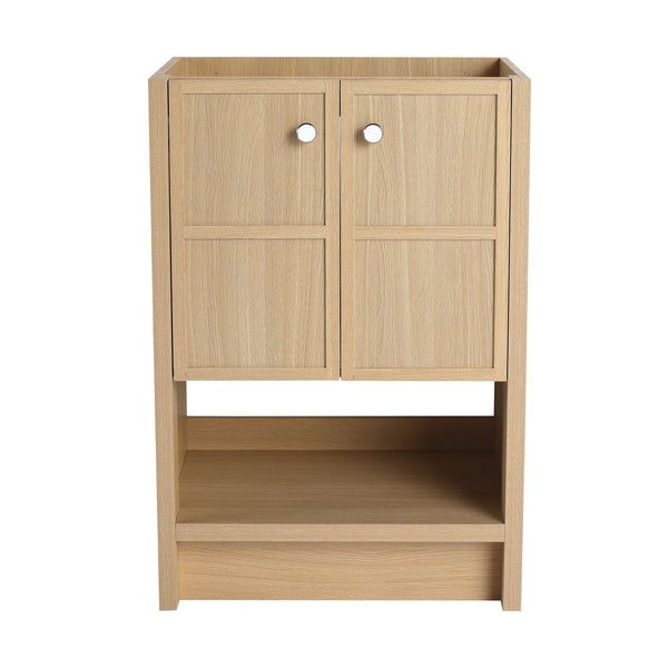 English Elm 24" Modern Freestanding Bathroom Vanity Oak Plywood with Soft-Closing Doors & Open Shelf Storage W1972P268402