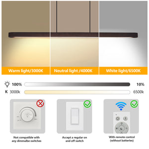 English Elm 51-inch Walnut Wood Linear Led Pendant Tunable Warm Light for Dining or Kitchen W1340P264189