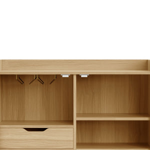 English Elm Modern Fluted Bar Cabinet with Wine Rack Glass Holders Adjustable Shelving and Hidden Drawer Natural N728P438606N
