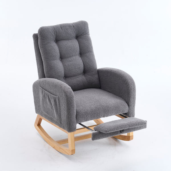 English Elm LY-5104 Plush High-Back Rocking Chair with Footrest & Storage Pocket, Ergonomic Foam Cushion for Nursery Dark Gray W2231P292981