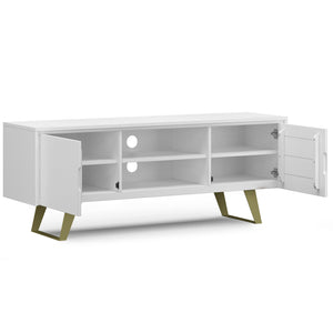 English Elm Lowry Tv Media Stand - Vintage Industrial White Acacia With Metal Accents For Modern Living Rooms B136P158867