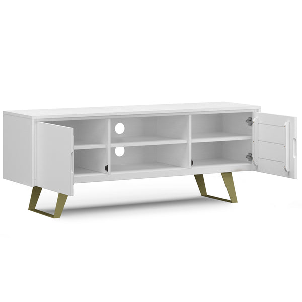 English Elm Lowry Tv Media Stand - Vintage Industrial White Acacia With Metal Accents For Modern Living Rooms B136P158867