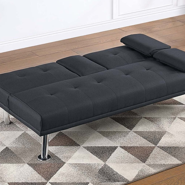 English Elm Living Convertible Faux Leather Sofa with Tufted Upholstery, Fold-Down Table and Cup Holders, Metal Legs Black 39 L x 8 W x 67 H B011P381499