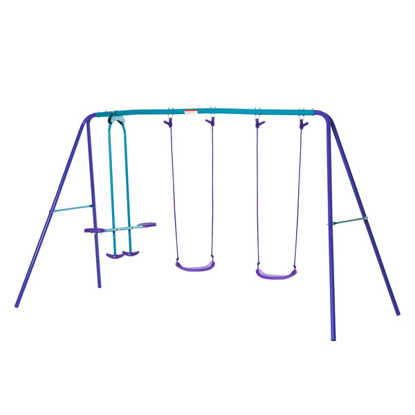 English Elm Outsunny Heavy Duty Metal A-frame Swing Set with Glider and Two Adjustable Seats W2225P200834