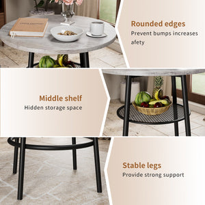 English Elm 3 3-Piece Round Bar Table Set with Backrest & Partition, Compact Grey MDF Metal Bistro for 2, Durable W578P303846