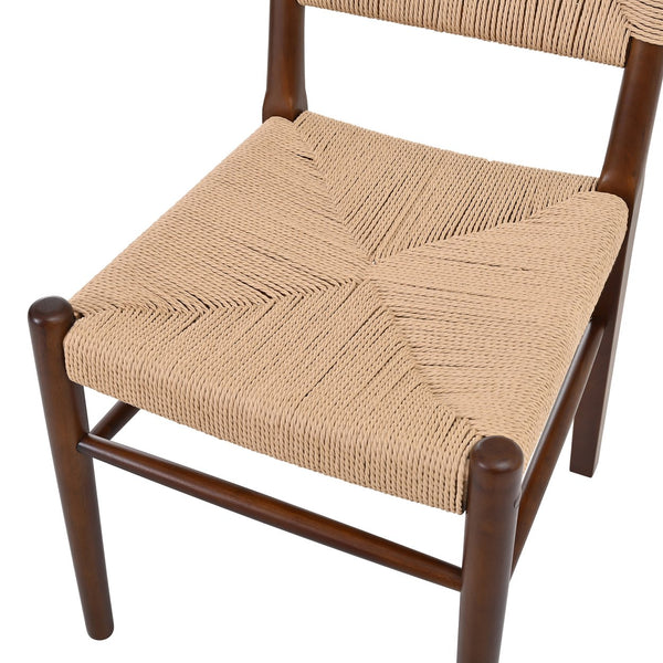 English Elm Modern Handwoven Paper Cord Dining Chairs Rubberwood Frame Set of 2 for Kitchen N762P368575D