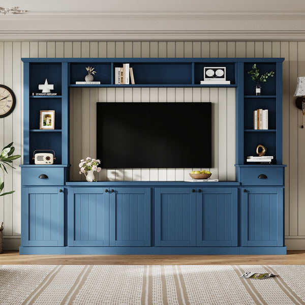 English Elm Minimalist Modular Wall Unit Four Piece Entertainment System Fits Tvs up to 75 Inches SD000031AAC