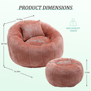 English Elm UNITED Cloud-Luxe Chenille Memory Foam Bean Bag Chair with Ottoman and Pillow for Ultimate Comfort Pink W1568P361686
