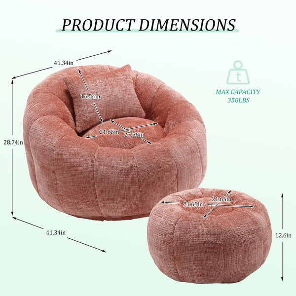 English Elm UNITED Cloud-Luxe Chenille Memory Foam Bean Bag Chair with Ottoman and Pillow for Ultimate Comfort Pink W1568P361686