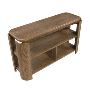 English Elm Stylish Oak Veneer 3 Piece Occasional Set with Swivel Cocktail Table and Open Shelves B011S02495