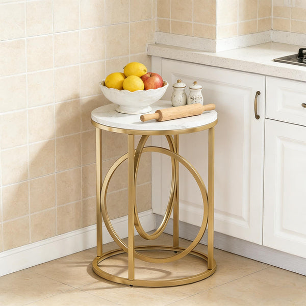 English Elm Wooden Round Side Table Compact Farmhouse End with Scratch Resistant Surface T3971P450036
