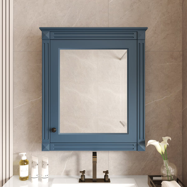 English Elm 24'' 24'' Wall Mounted Bathroom Mirror Cabinet with Adjustable Shelves, Space-Saving Modern Storage Solution Blue N710P195492C