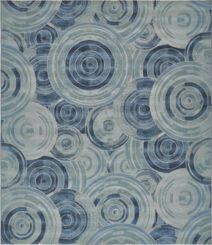 Unique Loom Outdoor Modern Rippling Machine Made Geometric Rug Light Blue, Navy Blue/Blue 10' 0" x 12' 2"