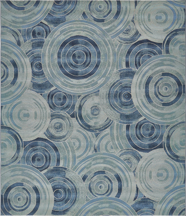 Unique Loom Outdoor Modern Rippling Machine Made Geometric Rug Light Blue, Navy Blue/Blue 10' 0" x 12' 2"