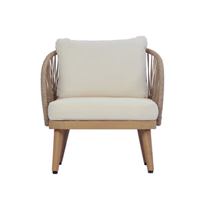 English Elm 4-piece Acacia Outdoor Lounge Set with Rope Woven Arms Slatted Table and Cushions N767P368978L
