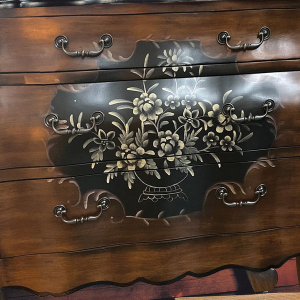 English Elm Oak Romantic Bombay 3-Drawer Chest with Hand-Painted Floral Fronts, Curved Frame & Sturdy Legs B062P209050