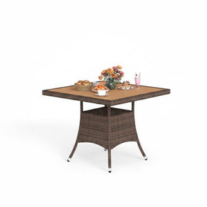 English Elm 1-piece Square Acacia Wood Top Hand-woven Pe Rattan Outdoor Patio Dining Table Brown B082P455162