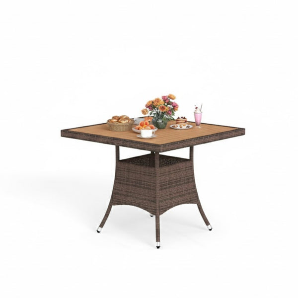 English Elm 1-piece Square Acacia Wood Top Hand-woven Pe Rattan Outdoor Patio Dining Table Brown B082P455162