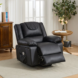 English Elm Black PU Remote-Controlled Heating Massage Recliner for Seniors with Assist Lift, Cup Tray, Remote Control W570P320457