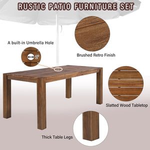 English Elm Trexm Acacia Wood Outdoor Dining Set Seats Six with Umbrella Hole Rustic Patio Beige,Mocha TM000019AAP