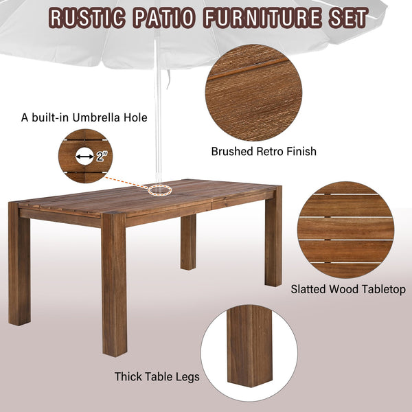 English Elm Trexm Acacia Wood Outdoor Dining Set Seats Six with Umbrella Hole Rustic Patio Beige,Mocha TM000019AAP