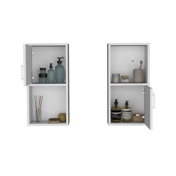 English Elm Oba Wall-Mounted 2-Pc Bathroom Medicine Cabinet in White — Compact 23.7"H, 4 Shelves, Engineered Wood B070P188845