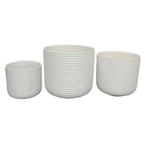 English Elm Kena Matte White Ceramic Ribbed Planter Trio Architectural Geometric Set for Modern Decor B056P417094
