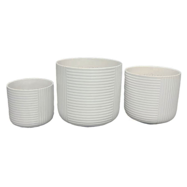 English Elm Kena Matte White Ceramic Ribbed Planter Trio Architectural Geometric Set for Modern Decor B056P417094