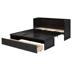 English Elm Queen Murphy Wall Bed with Pull Out Drawer and Built in Usb Charging Cabinet Espresso N708P205905P