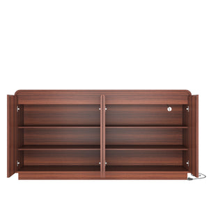 English Elm Black Fluted Wave Door Media Console with Built-in Power Outlet and Adjustable Shelving Walnut W409P452058