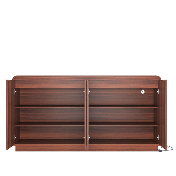 English Elm Black Fluted Wave Door Media Console with Built-in Power Outlet and Adjustable Shelving Walnut W409P452058