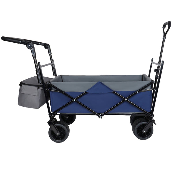 English Elm With Canopy and Steel Frame Collapsible Wagon All-terrain Heavy Duty Outdoor Cart Dark Blue W2932P326777
