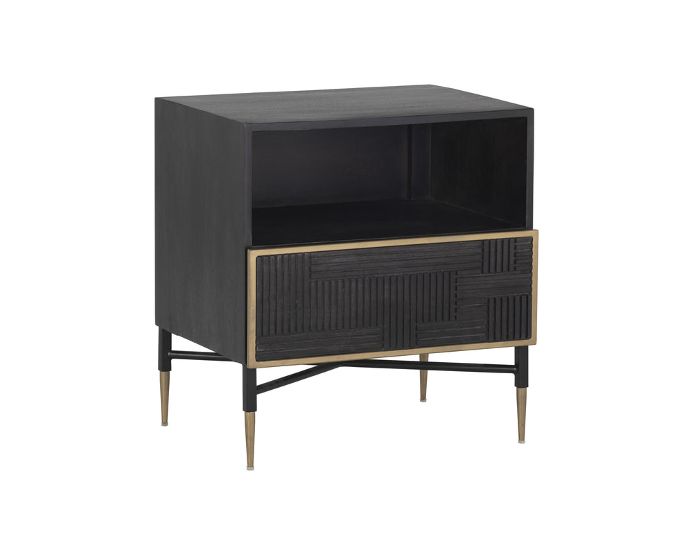 Sunpan Markwood Nightstand - Handcrafted Dark Brown Mango Wood with Antique Brass Frame & Ample Storage