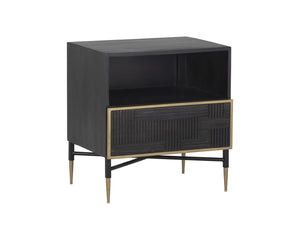 Sunpan Markwood Nightstand - Handcrafted Dark Brown Mango Wood with Antique Brass Frame & Ample Storage