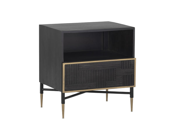 Sunpan Markwood Nightstand - Handcrafted Dark Brown Mango Wood with Antique Brass Frame & Ample Storage