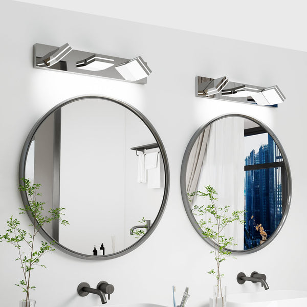 English Elm Modern Chrome Led Vanity Light - 3-Light Adjustable Wall Sconce For Stylish Bathroom Illumination W2312P374919