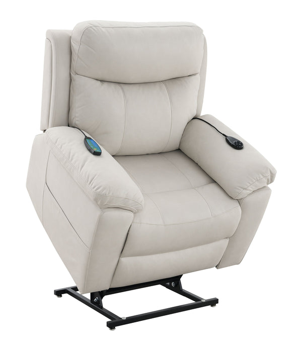 English Elm Chriki Beige Polished Microfiber Power Recliner with Lift, Heated Massage, Ergonomic Support & Remote Comfort B2726P242437