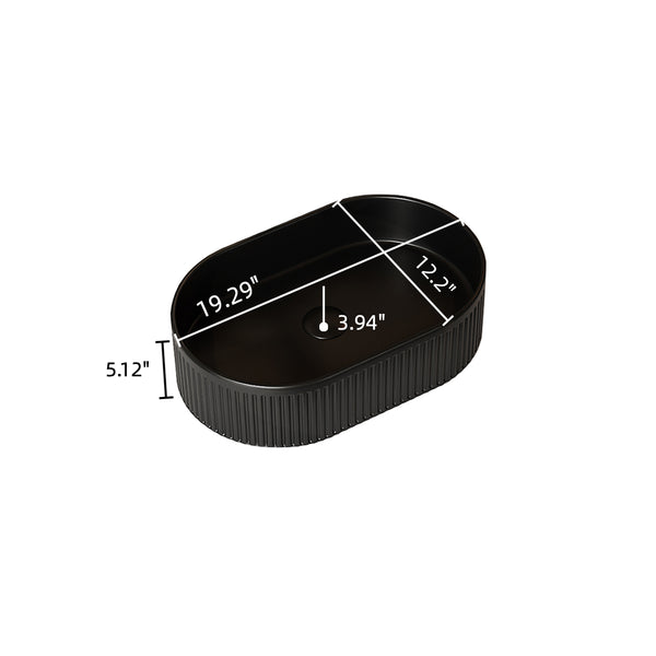 English Elm 20'' Oval Striped Vessel Ceramic Sink, Black Sintered Stone Countertop, Pre-Drilled Hole, Scratch & Water Resistant, Faucet Spout ≥9" Recommended W2615P226068