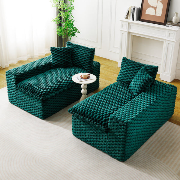 English Elm Luxury Turtle Velvet Multifunctional Sofa - Convertible Green Modular Seating for Family, 400lb Capacity W3371S00043