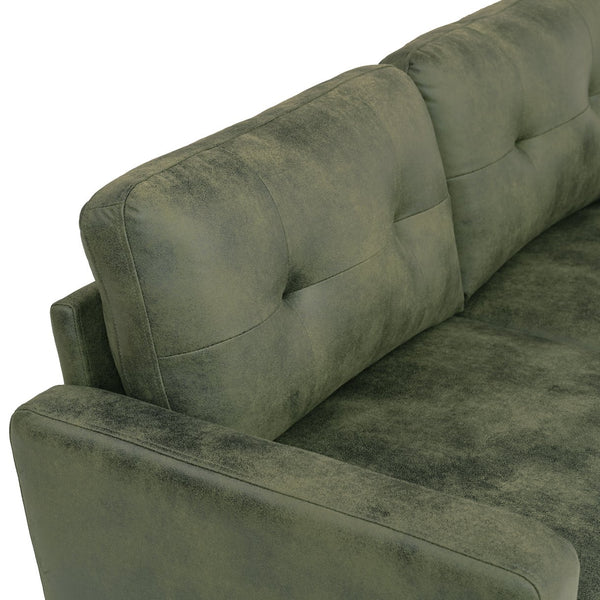 English Elm 65-inch Two Seat Sofa Breathable Foil Fabric Diamond Quilted Back Solid Wood Legs Olive Green W5568P478817
